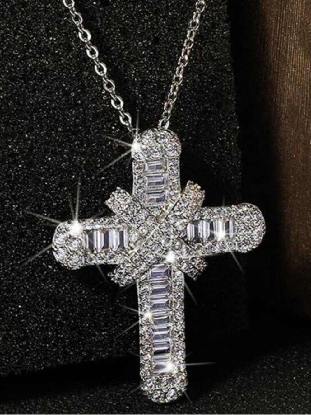Sterling Silver Crystal Cross Pendant Necklace - Silver